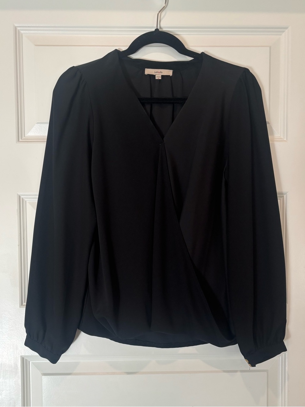 Lark & Ro Black Wrap-Front Long Sleeve Blouse
